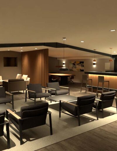 design e decoração de lounge corporativo com mobiliário personalizado