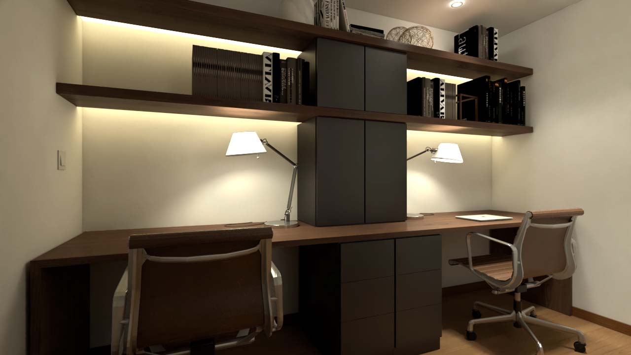 design e decoração de escritório com mobiliário de escritório personalizado para duas pessoas