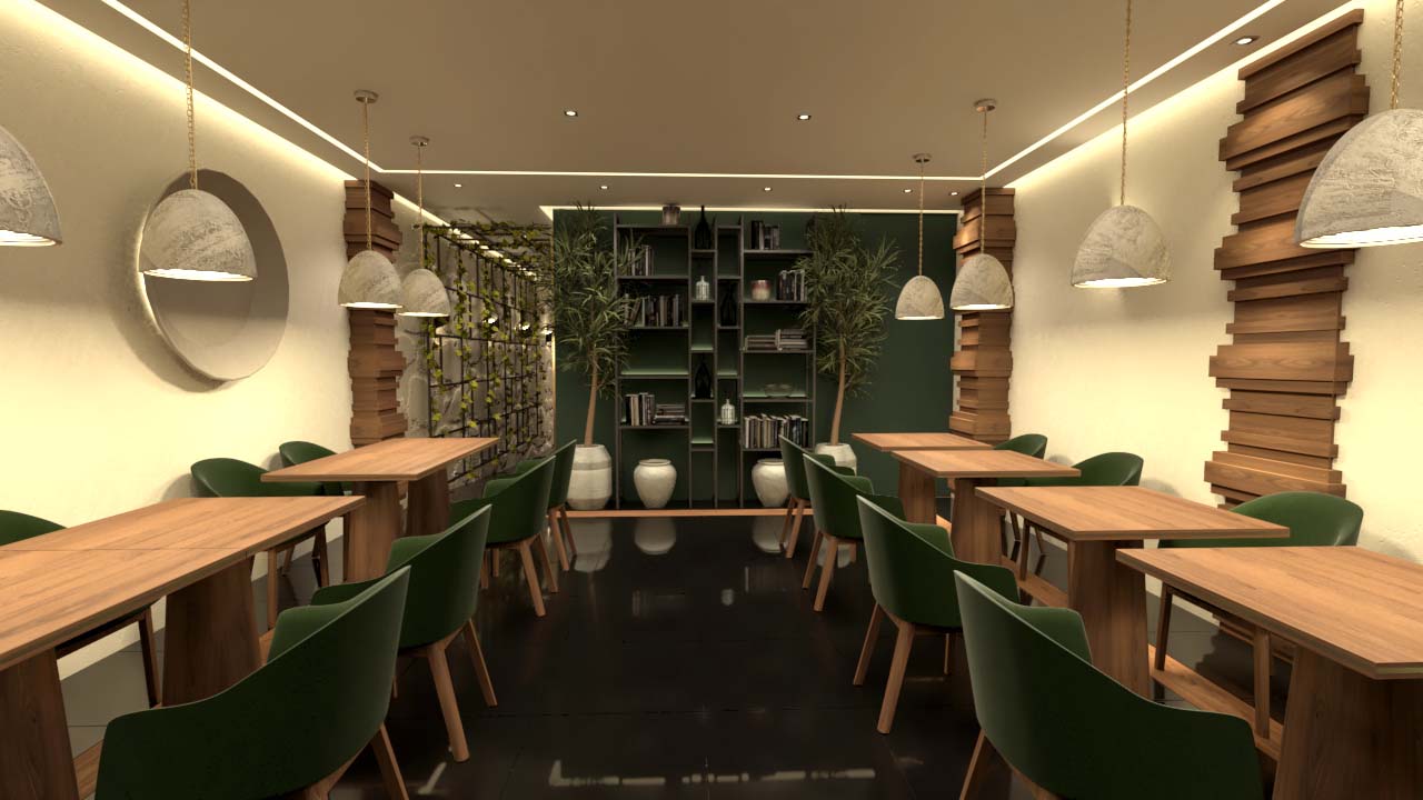 design e decoração de sala de jantar de restaurante luxuoso com mobiliário personalizado